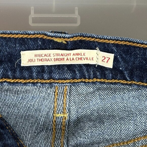 Levi's Ribcage Straight Ankle Premium Denim Dark Wash Jeans - Picture 5 of 16